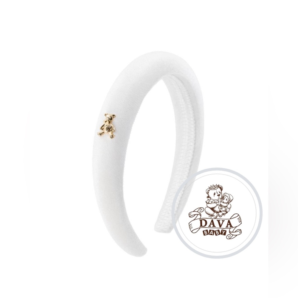 DAVA baby Bright white Velvet Headband with Teddy Charm